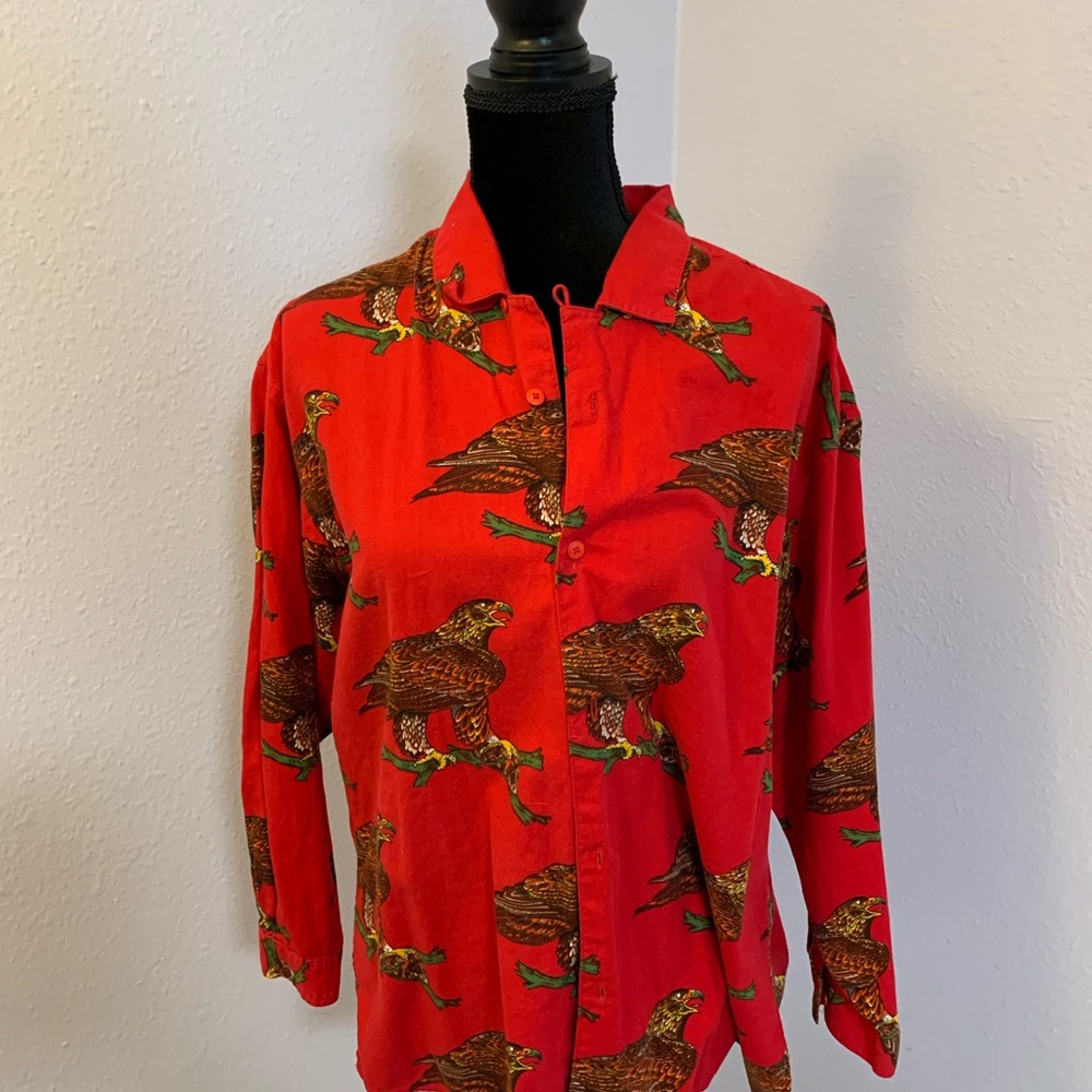 Vintage Esprit Sport Flannel Shirt, Hawk Theme, Red, Size S